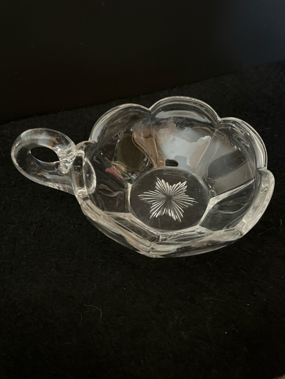 Vintage Heisey Glass Colonial Handled Nappy Dish - Floral Star Center